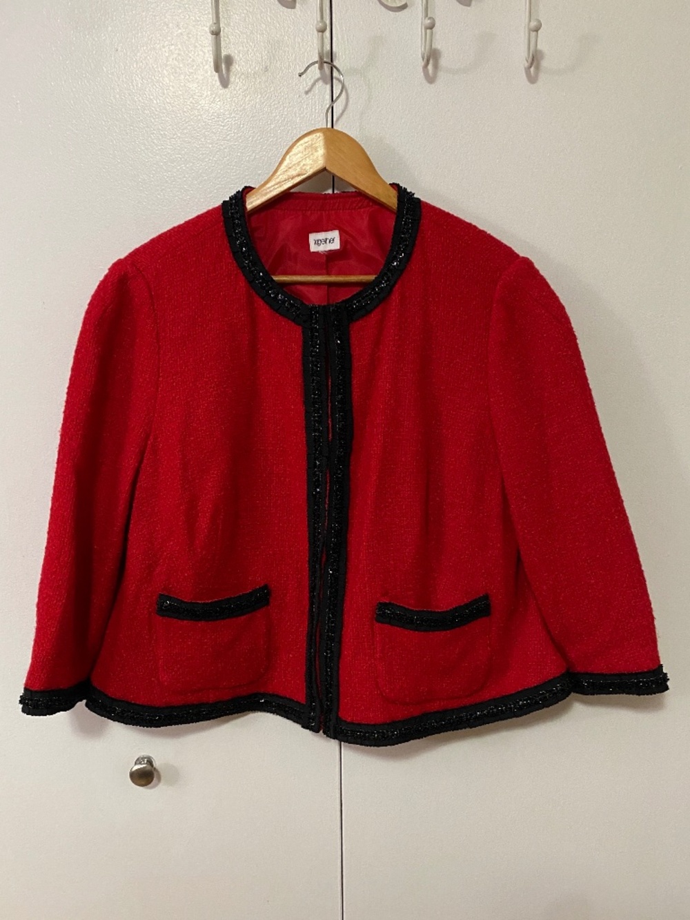 Vintage Wool Blend Beaded Sequin Contrast Trim Tweed Boucle Jacket